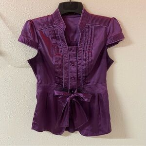 Solaris Satin Pintuck Blouse | Tie-Waist & Balloon Sleeves